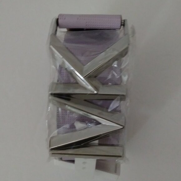 Michael Kors Buckle Silver MK Signature Embossed Violet  Belt